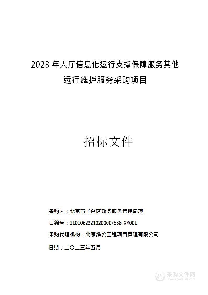 2023年大厅信息化运行支撑保障服务其他运行维护服务采购项目