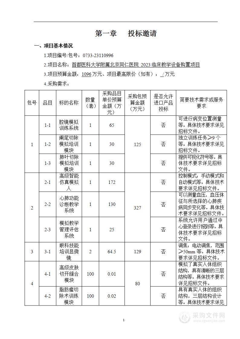 2023北京同仁医院临床教学设备购置项目