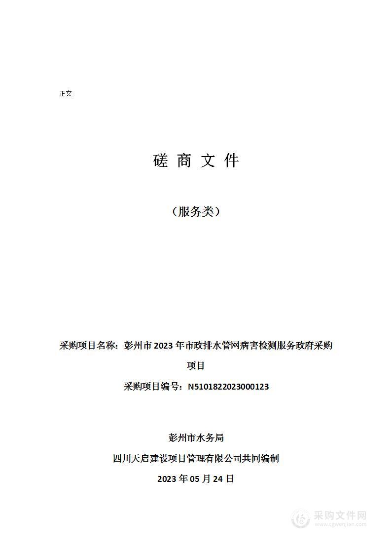 彭州市2023年市政排水管网病害检测服务政府采购项目