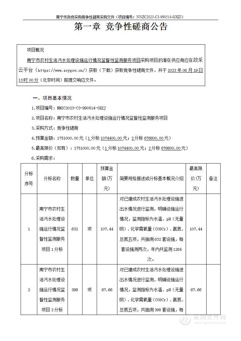 南宁市农村生活污水处理设施运行情况监督性监测服务项目