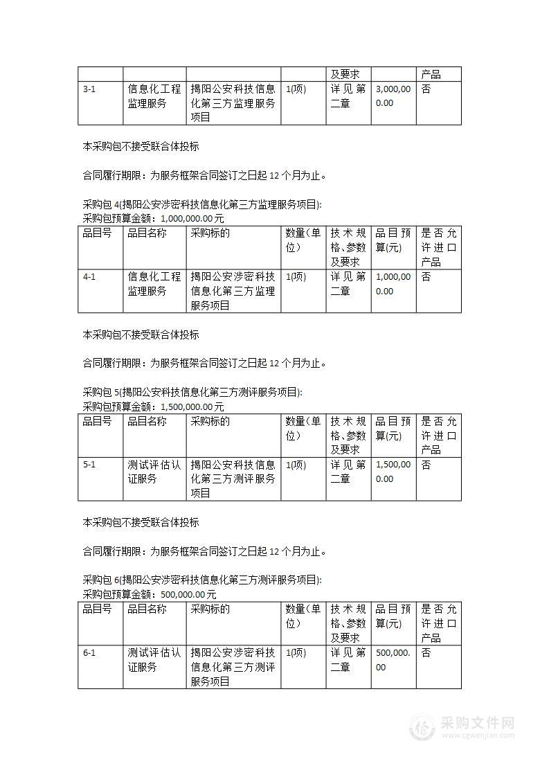 揭阳市公安局科技信息化第三方服务（咨询、监理和测评）项目