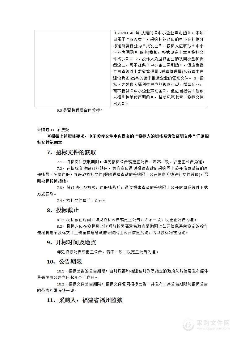 2023年福州监狱罪犯食堂副食品配送项目