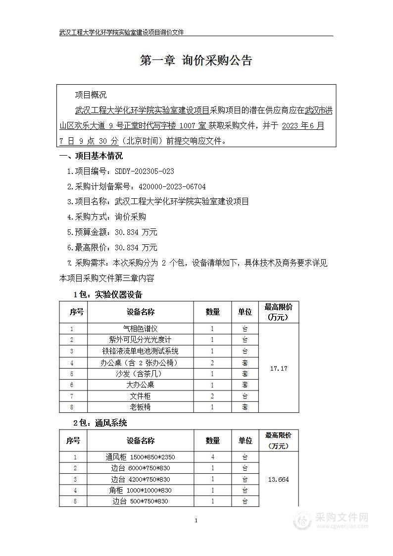 武汉工程大学化环学院实验室建设项目