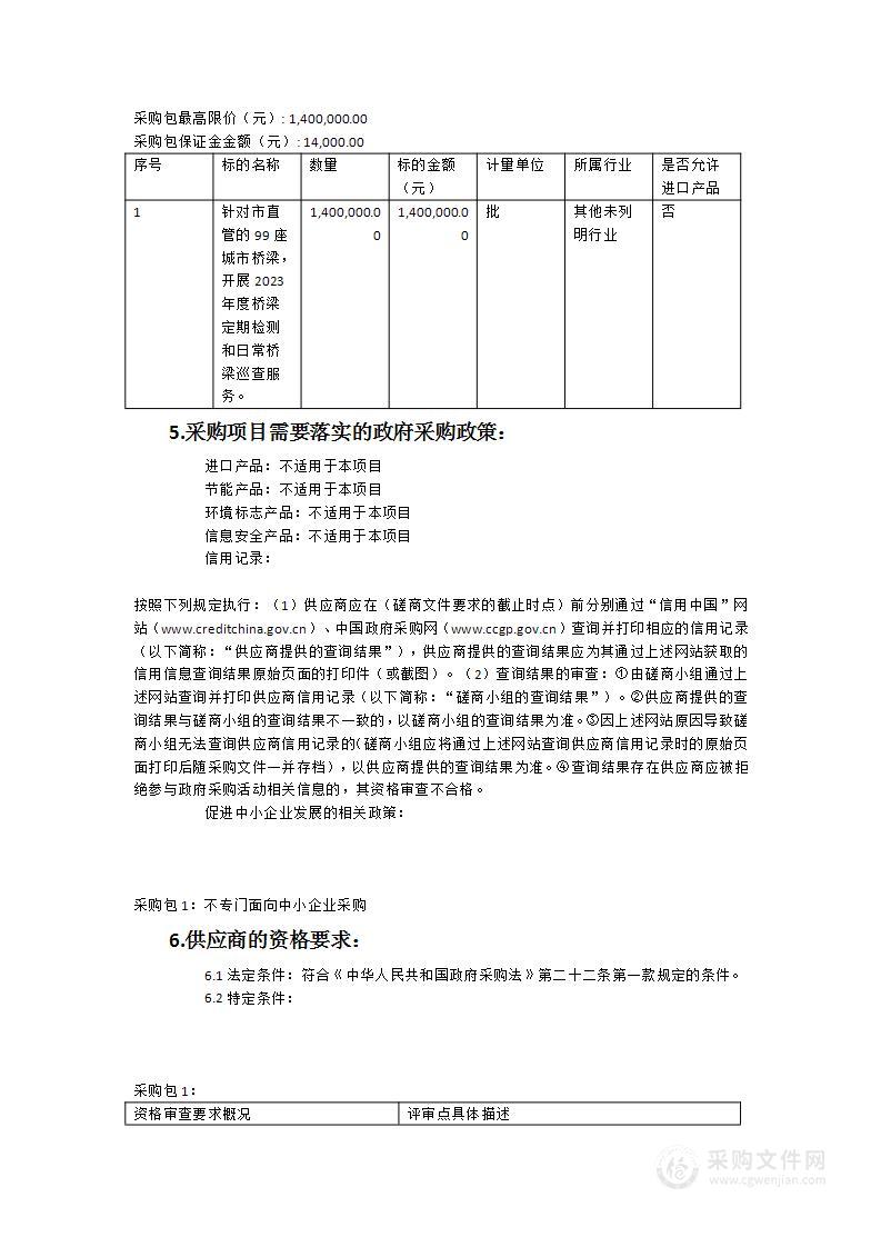 2023年度市管城市桥梁定期检测和日常巡查项目事宜