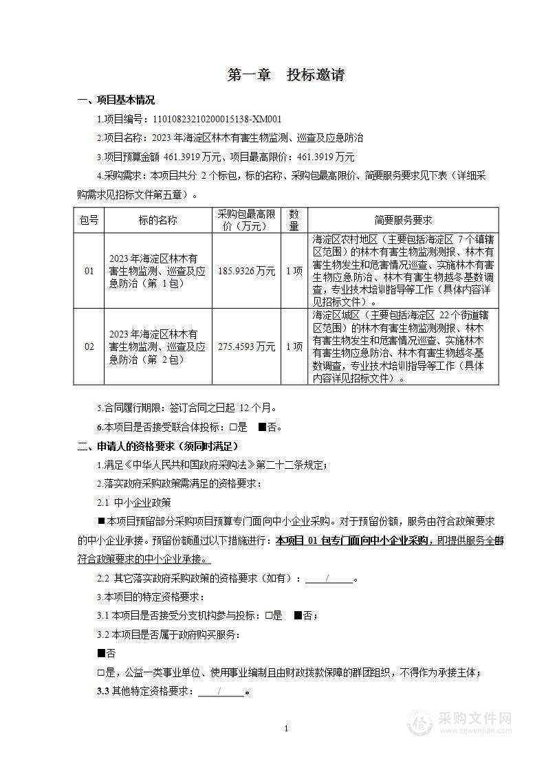 2023年海淀区林木有害生物监测、巡查及应急防治