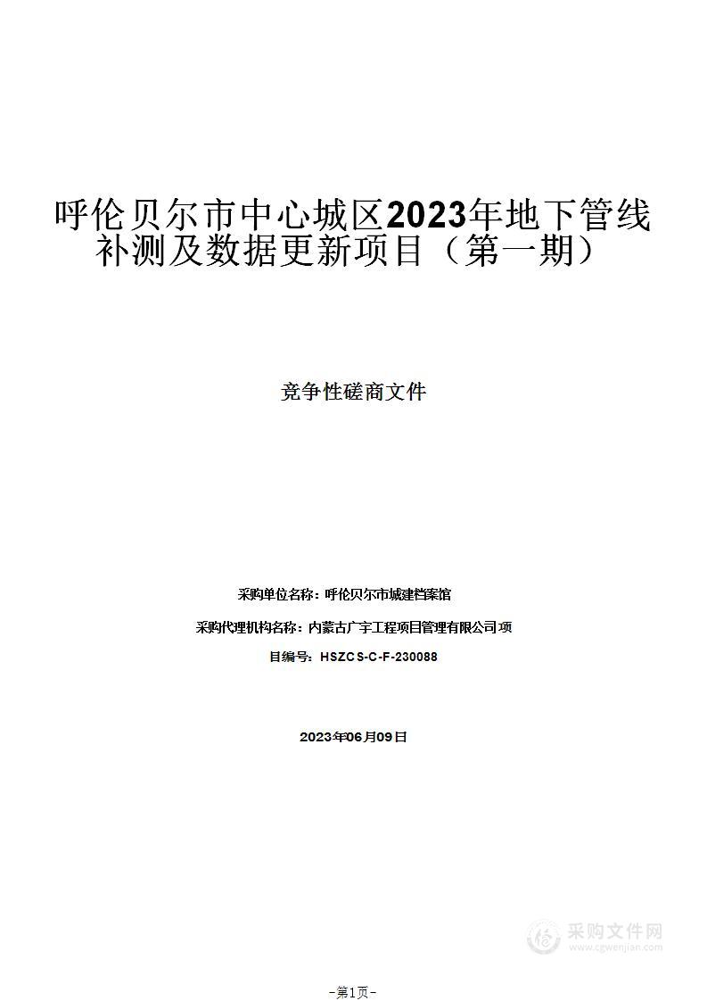 呼伦贝尔市中心城区2023年地下管线补测及数据更新项目（第一期）