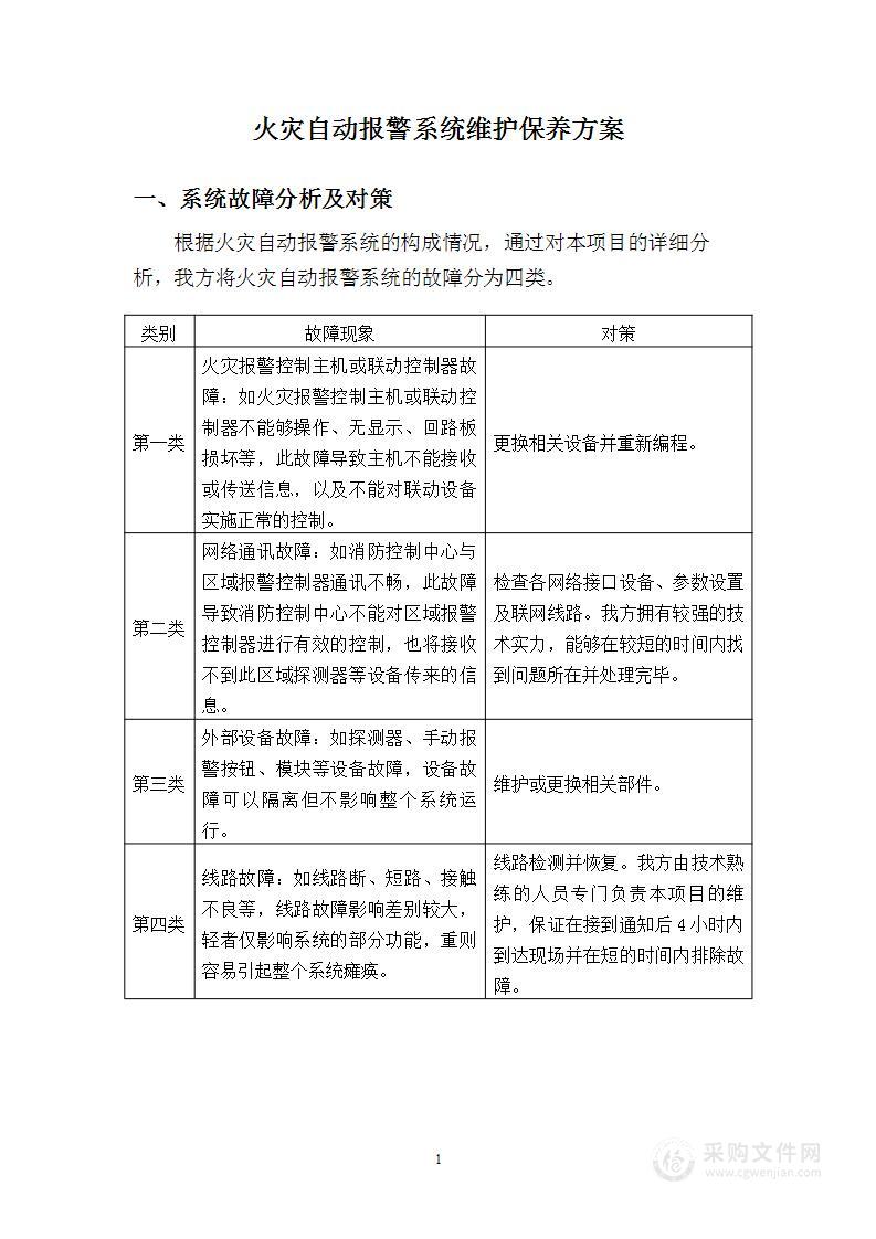 火灾自动报警系统维护保养方案