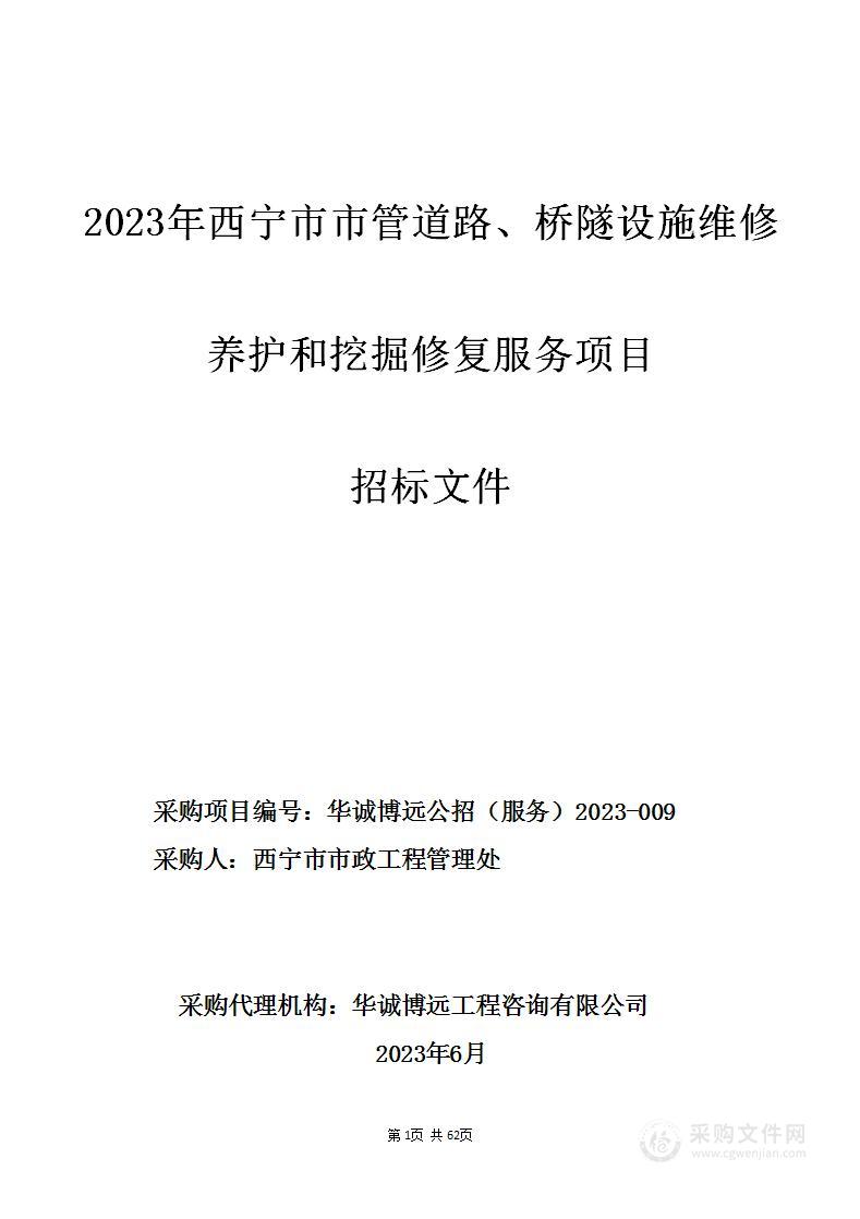 2023年西宁市市管道路、桥隧设施维修养护和挖掘修复服务项目