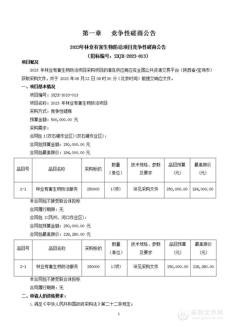 2023年林业有害生物防治项目