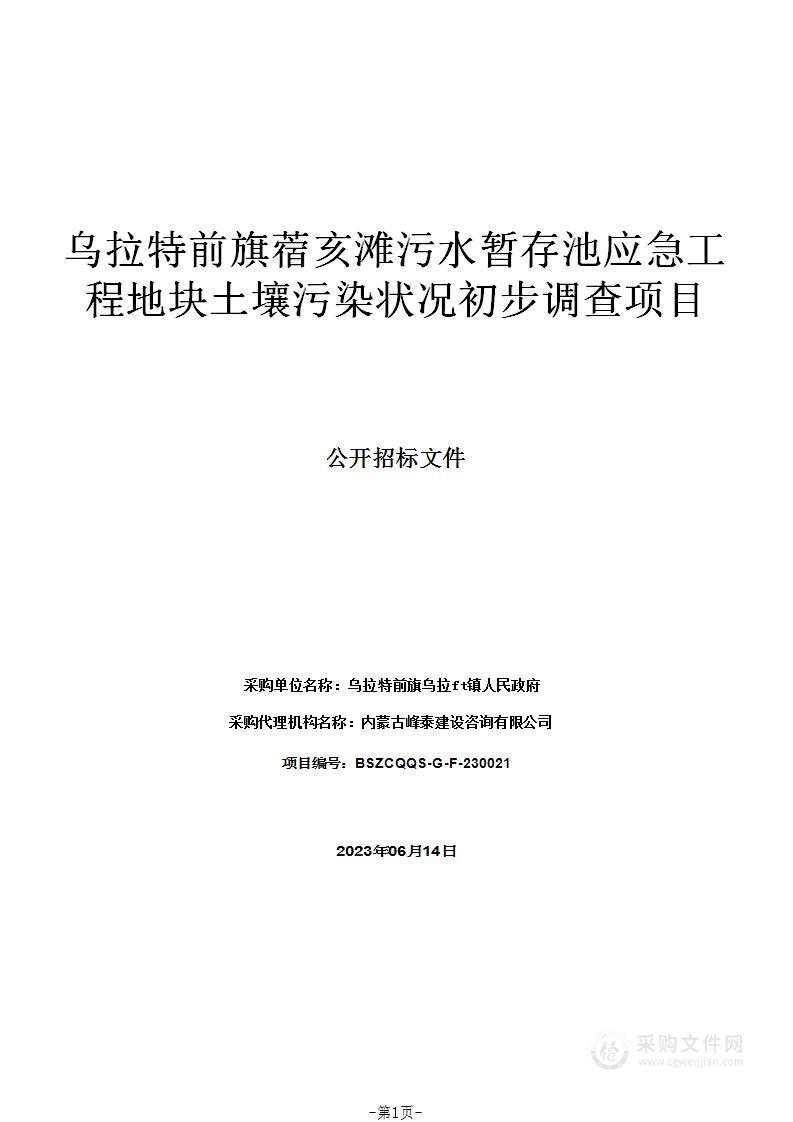 乌拉特前旗蓿亥滩污水暂存池应急工程地块土壤污染状况初步调查项目