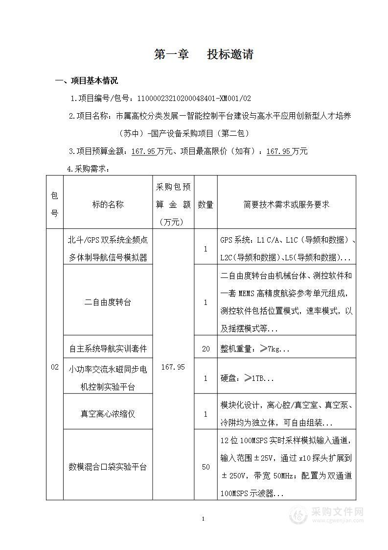 市属高校分类发展—智能控制平台建设与高水平应用创新型人才培养（苏中）-国产设备采购项目（第二包）