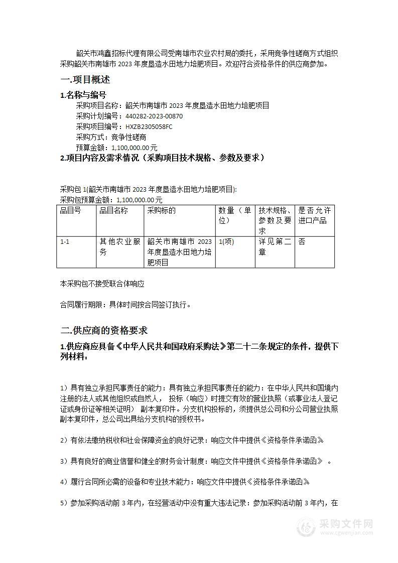 韶关市南雄市2023年度垦造水田地力培肥项目