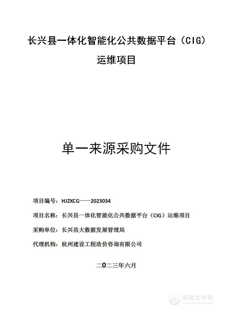 长兴县一体化智能化公共数据平台（CIG）运维项目