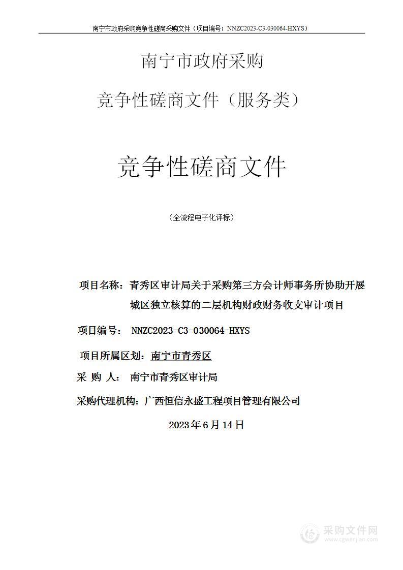 青秀区审计局关于采购第三方会计师事务所协助开展城区独立核算的二层机构财政财务收支审计项目