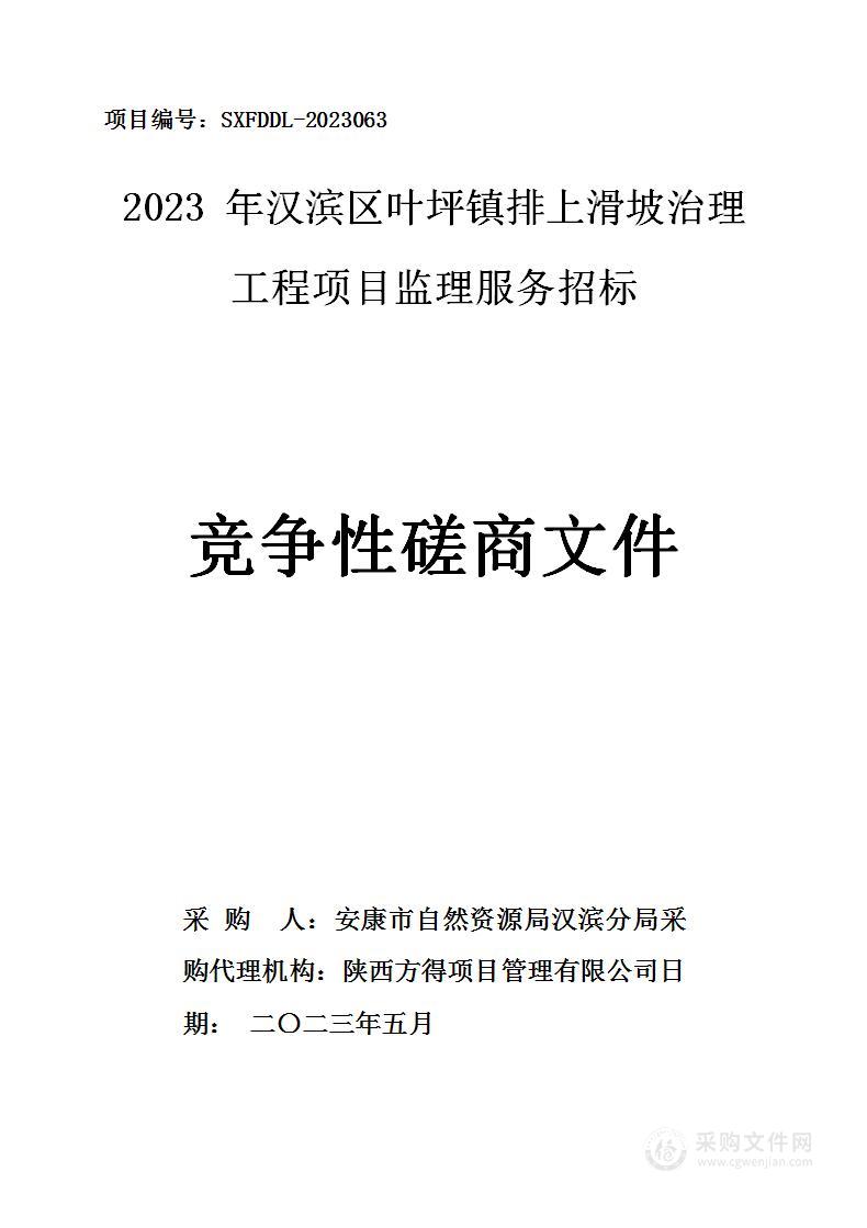 2023年汉滨区叶坪镇排上滑坡治理工程项目监理服务招标