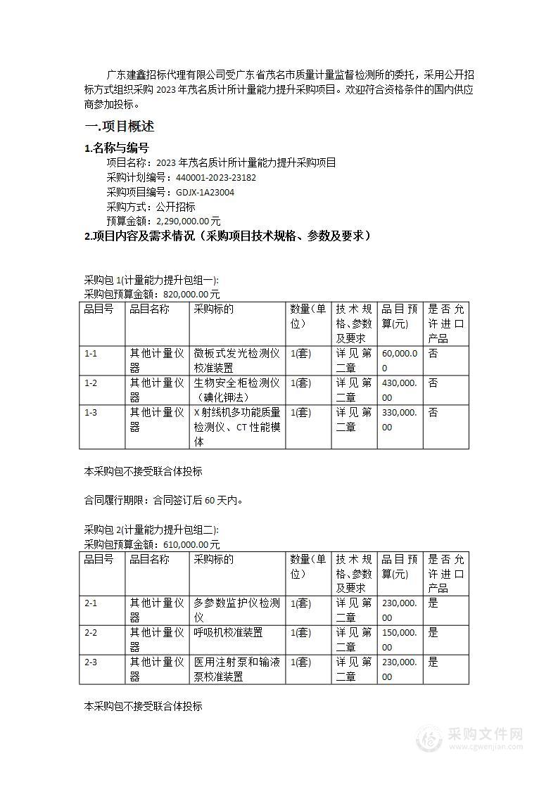 2023年茂名质计所计量能力提升采购项目