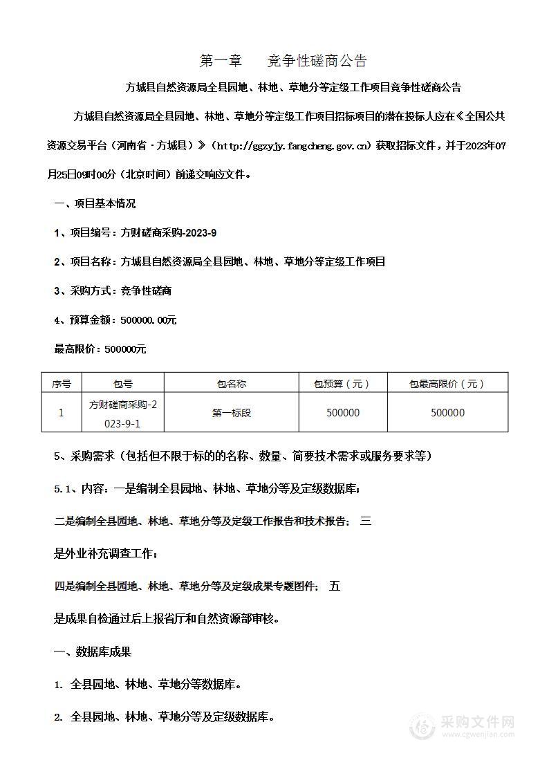 方城县自然资源局全县园地、林地、草地分等定级工作项目