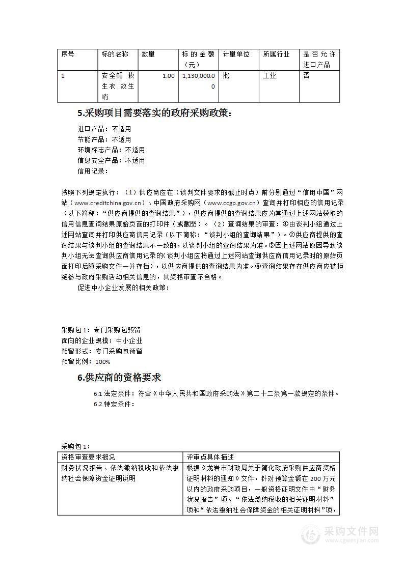 长汀县防汛常用个体防护装备采购项目