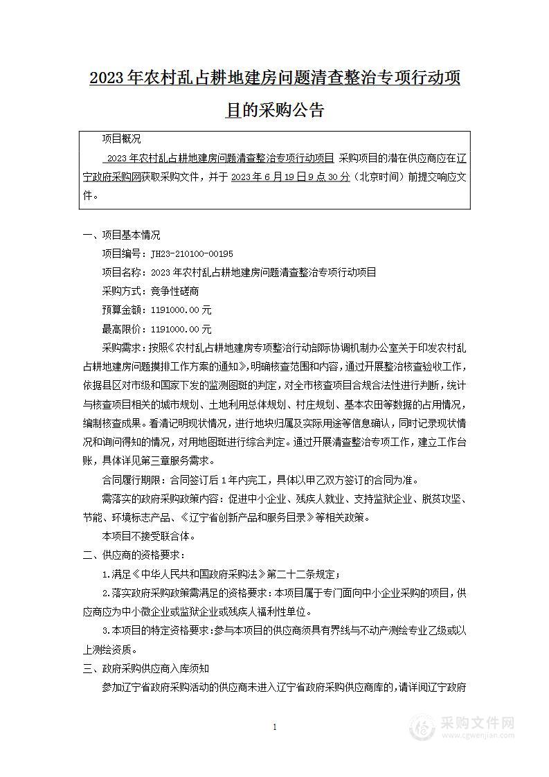 2023年农村乱占耕地建房问题清查整治专项行动项目