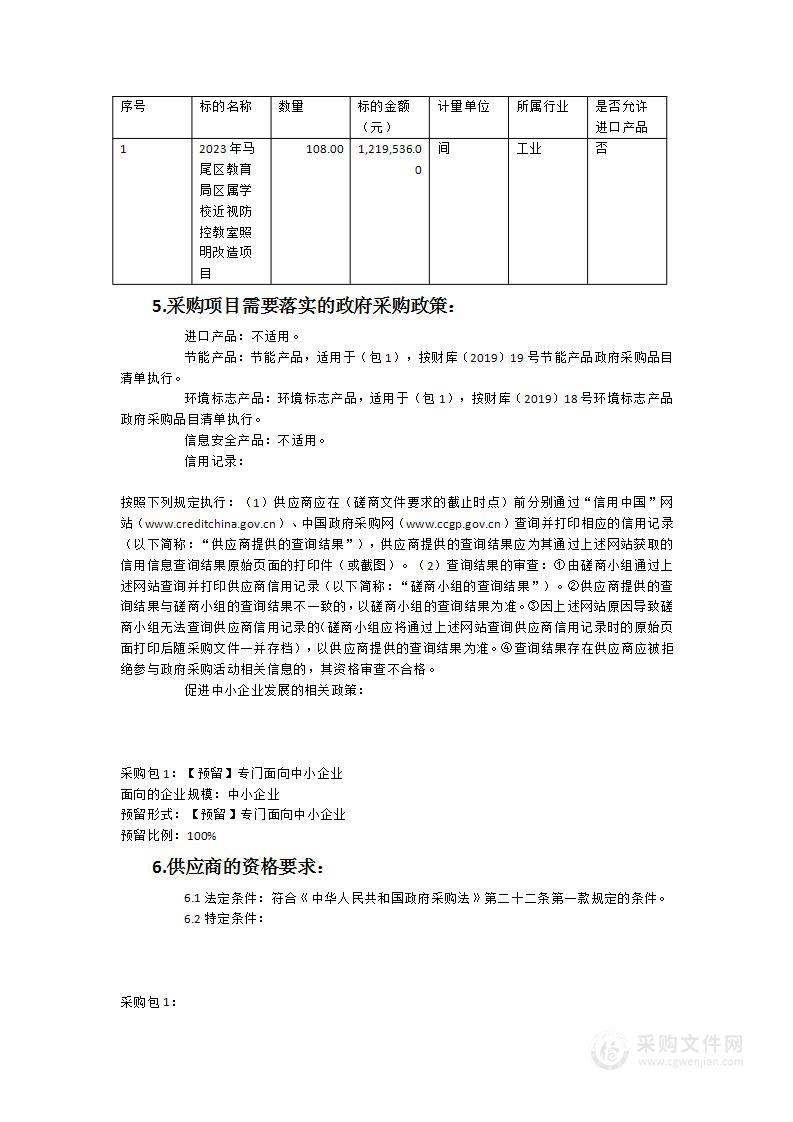 2023年马尾区中小学近视防控教室照明改造项目