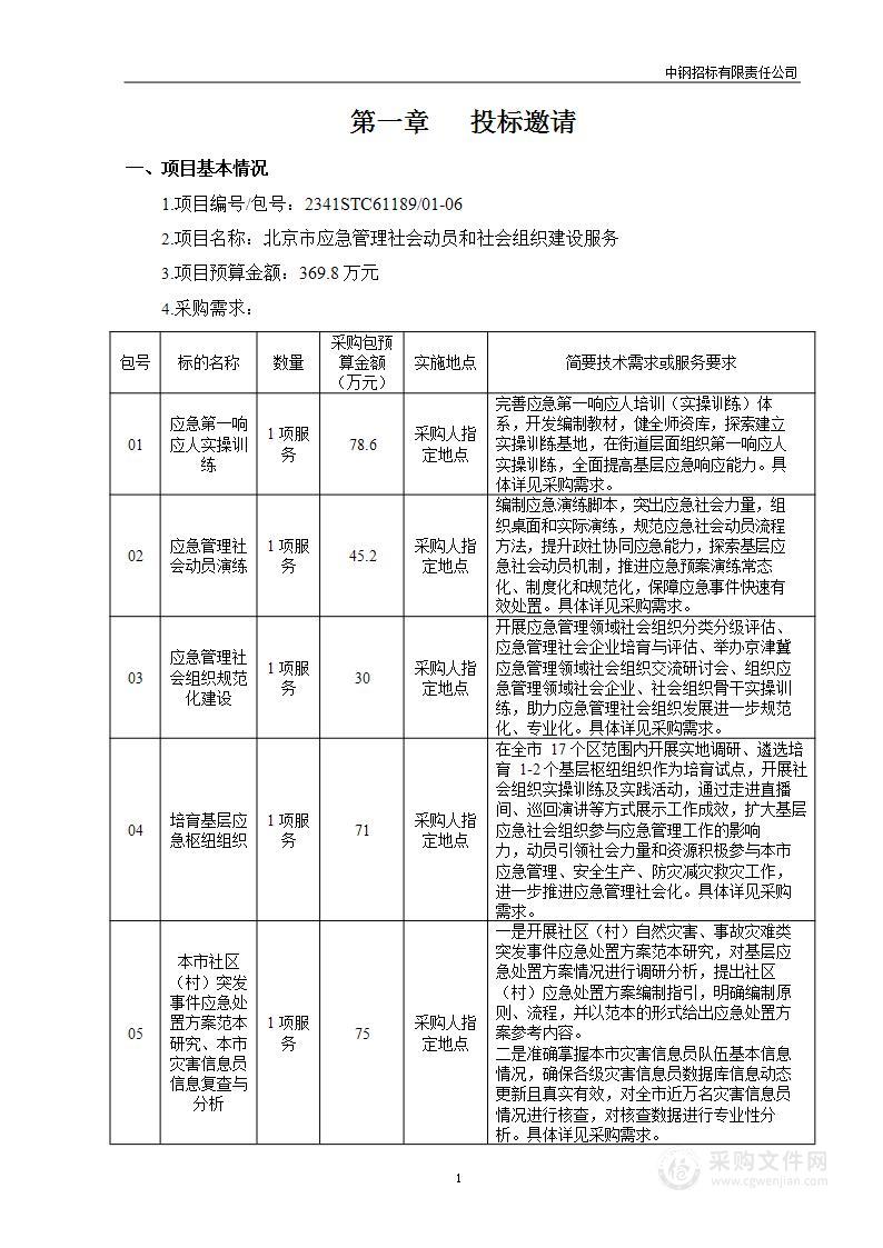 北京市应急管理社会动员和社会组织建设服务（第五包）