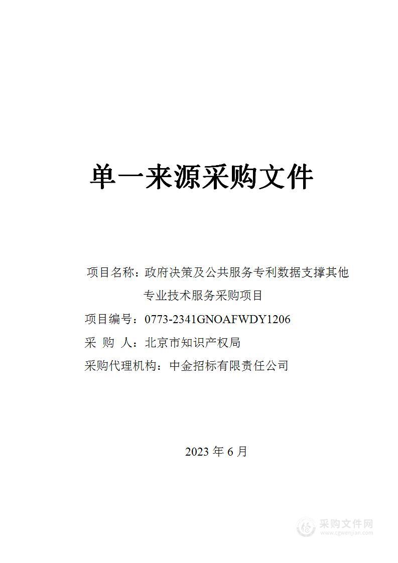 政府决策及公共服务专利数据支撑其他专业技术服务采购项目