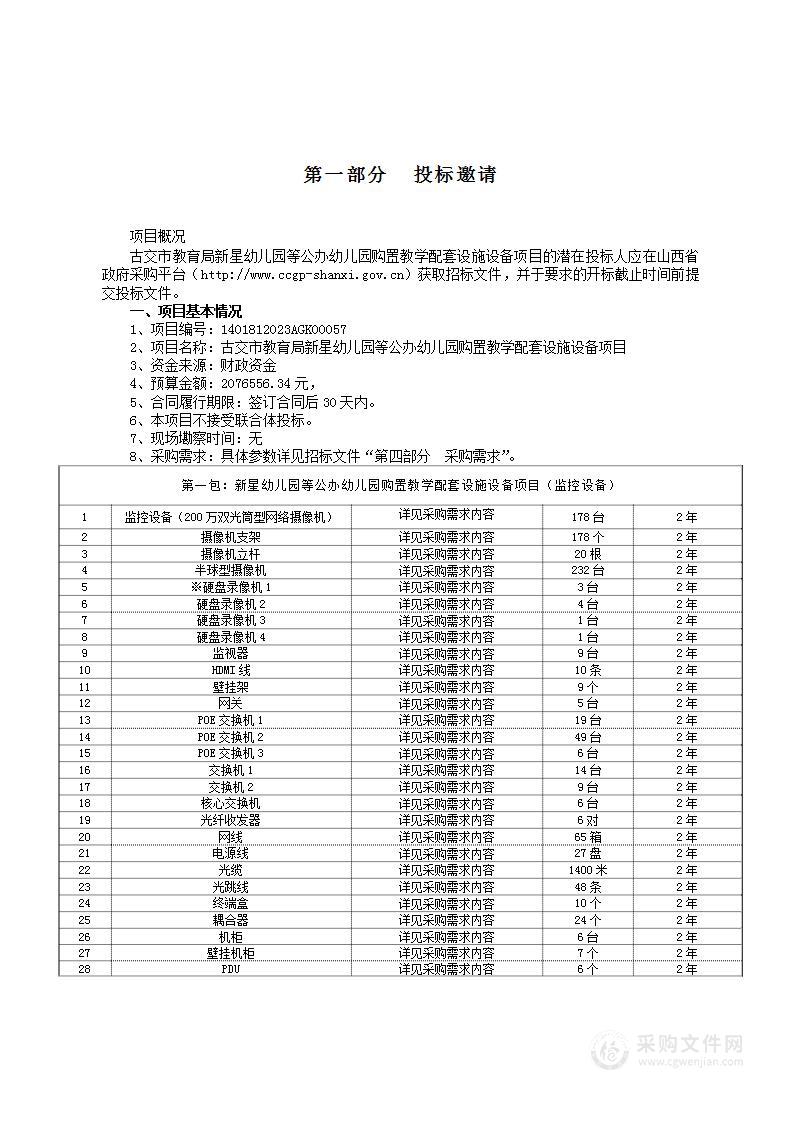 古交市教育科技局新星幼儿园等公办幼儿园购置教学配套设施设备项目