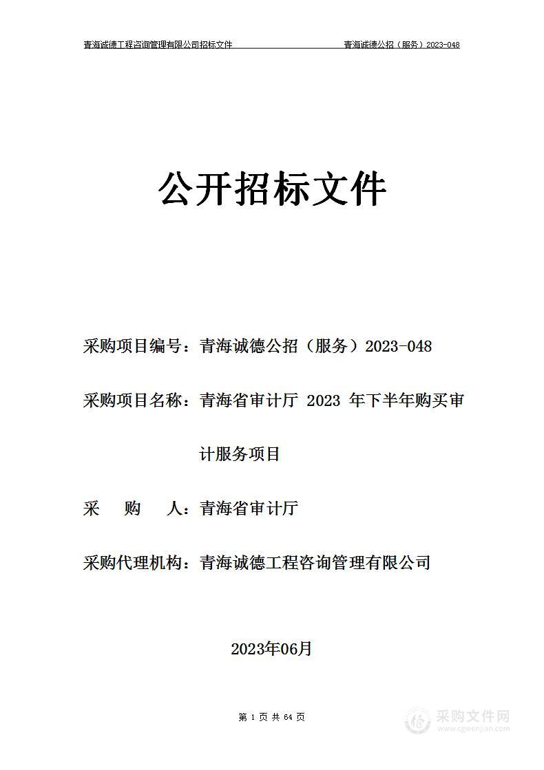 青海省审计厅2023年下半年购买审计服务项目