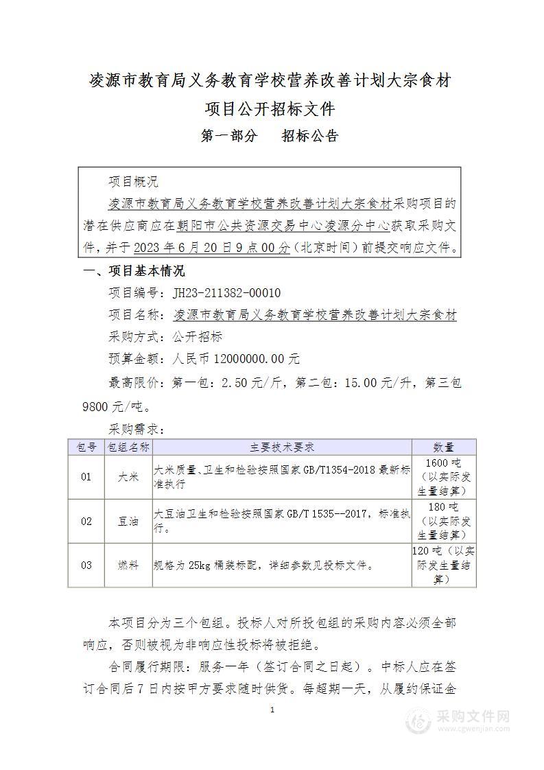 凌源市义务教育学校营养改善计划大宗食材项目