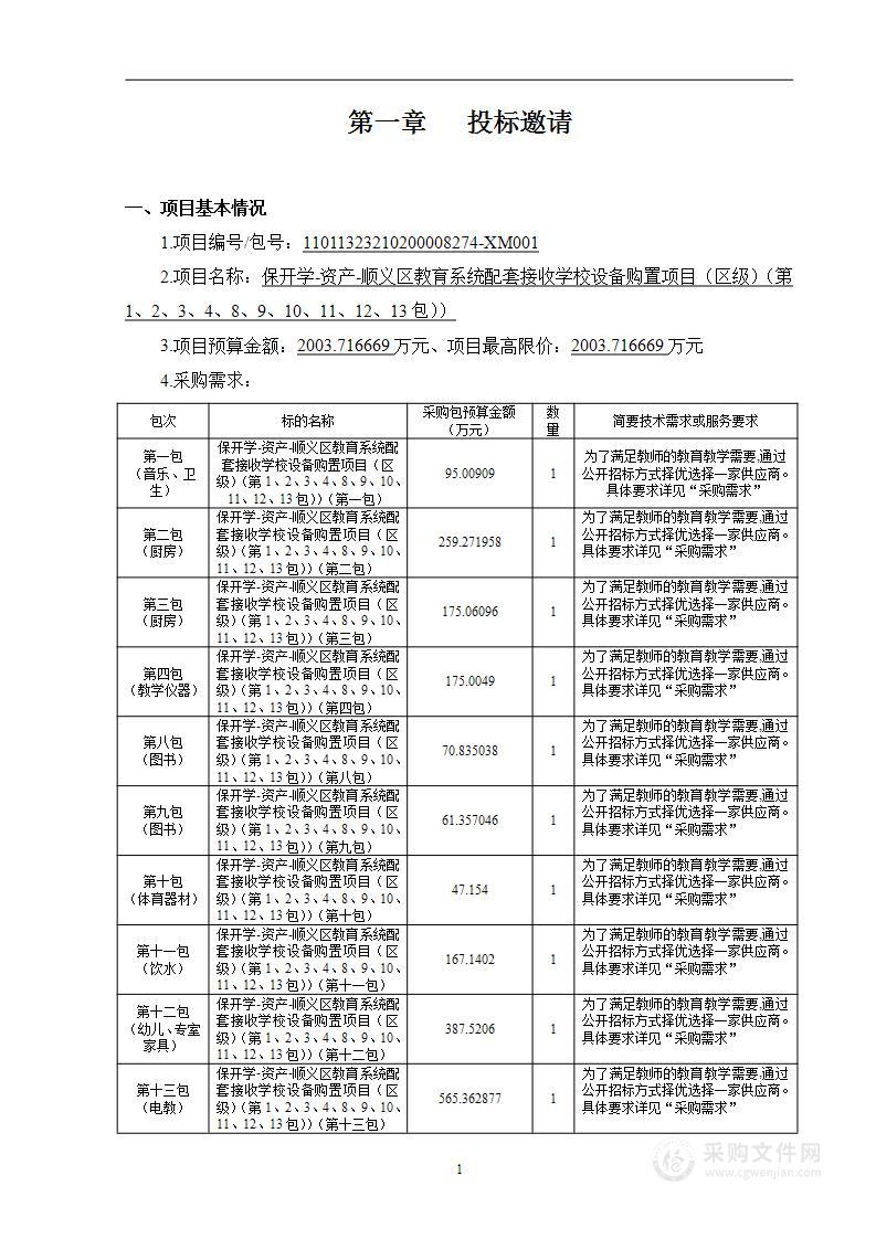 保开学-资产-顺义区教育系统配套接收学校设备购置项目（区级）（第1、2、3、4、8、9、10、11、12、13包）