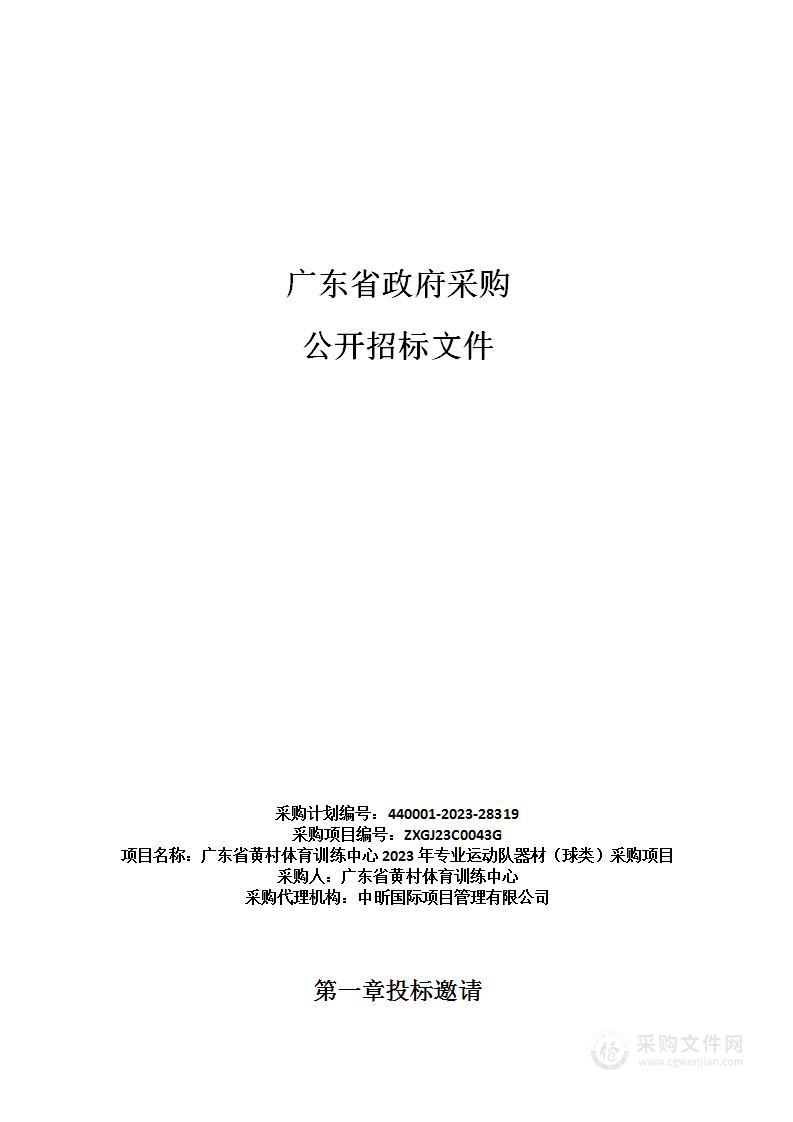 广东省黄村体育训练中心2023年专业运动队器材（球类）采购项目