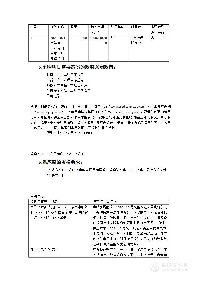 2023-2024学年第一学期厦门市高二新课程培训