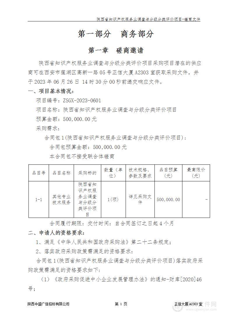 陕西省知识产权服务业调查与分级分类评价项目