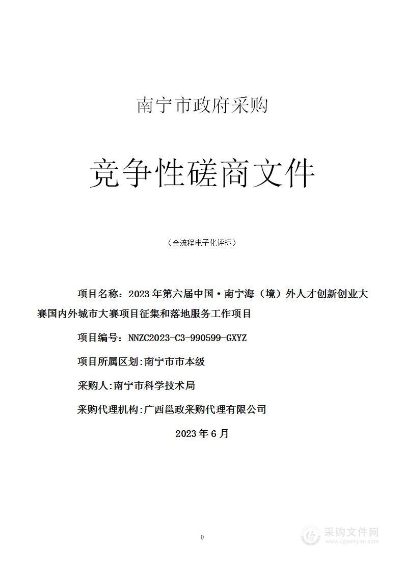 2023年第六届中国·南宁海（境）外人才创新创业大赛国内外城市大赛项目征集和落地服务工作项目