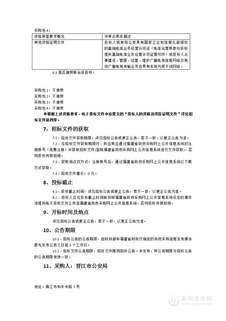 晋江市公安局完善提升城市安全信息系统光纤线路租用服务采购