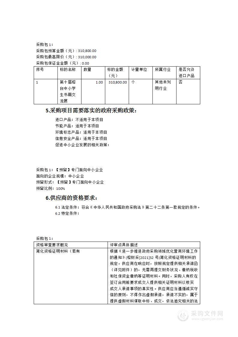 福州市政协第十一届海峡青年节-第十届榕台中小学生书画交流展采购项目