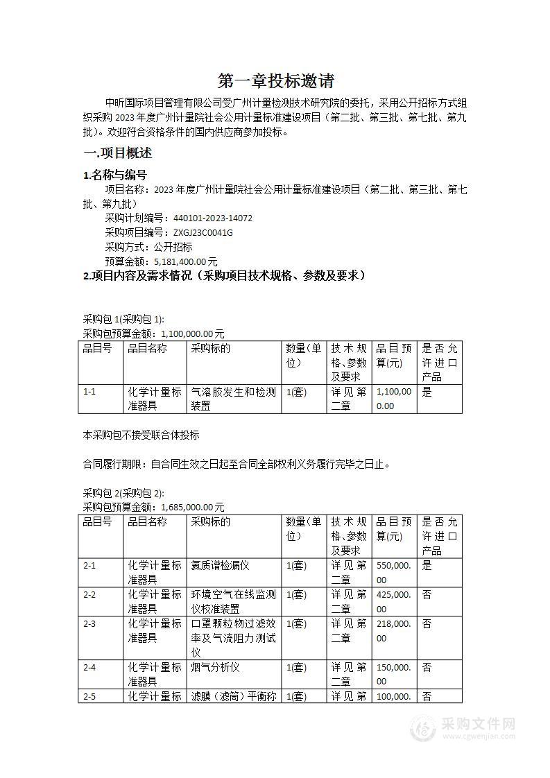 2023年度广州计量院社会公用计量标准建设项目（第二批、第三批、第七批、第九批）