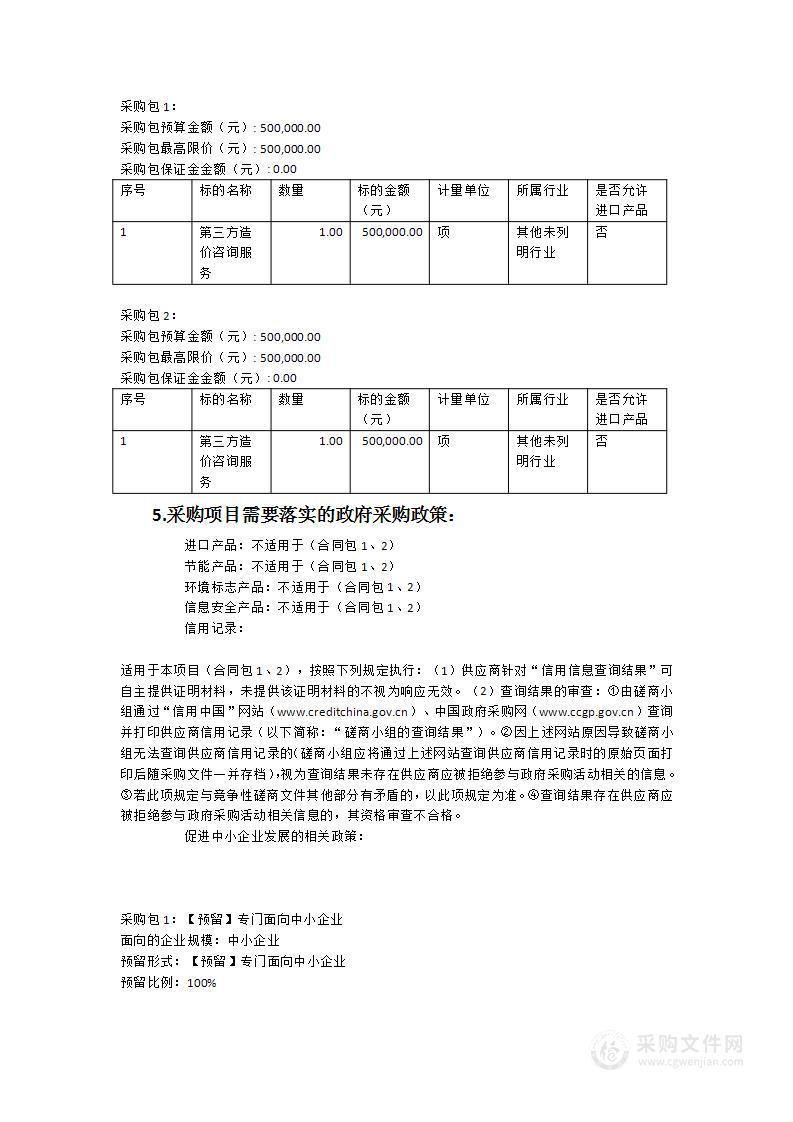 市政维护设施大修和整治项目第三方造价咨询服务的采购项目