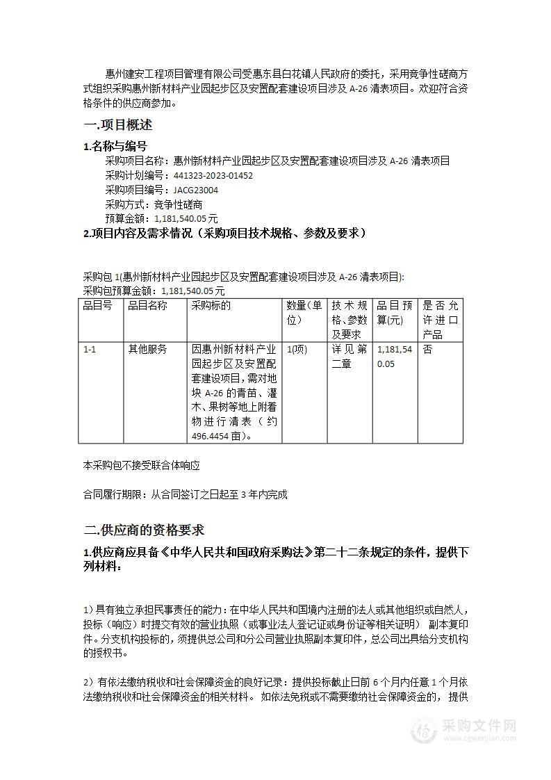 惠州新材料产业园起步区及安置配套建设项目涉及A-26清表项目