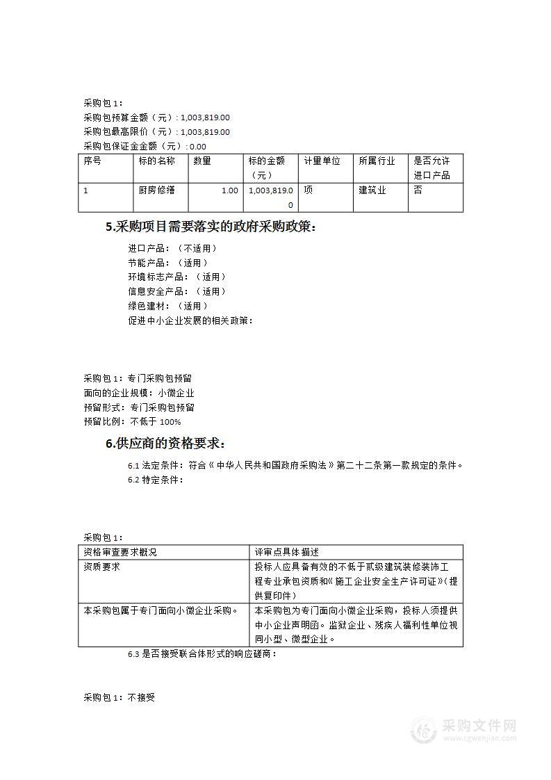 福建省泉州华侨职业中专学校（二郎巷校区）食堂修缮采购项目