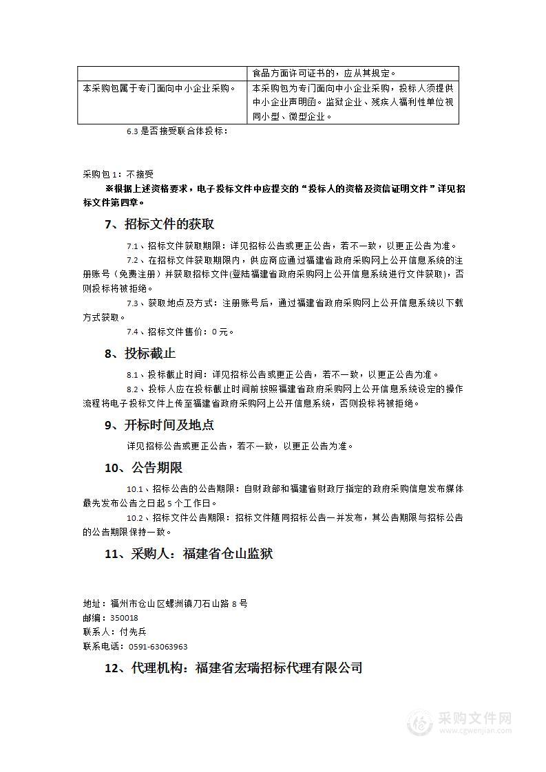 福建仓山监狱2023年民警食堂服务外包采购项目