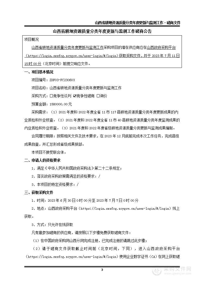 山西省耕地资源质量分类年度更新与监测工作