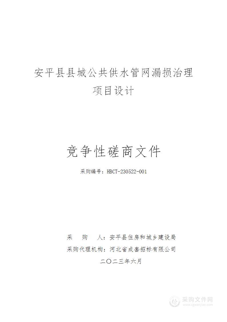 安平县县城公共供水管网漏损治理项目设计