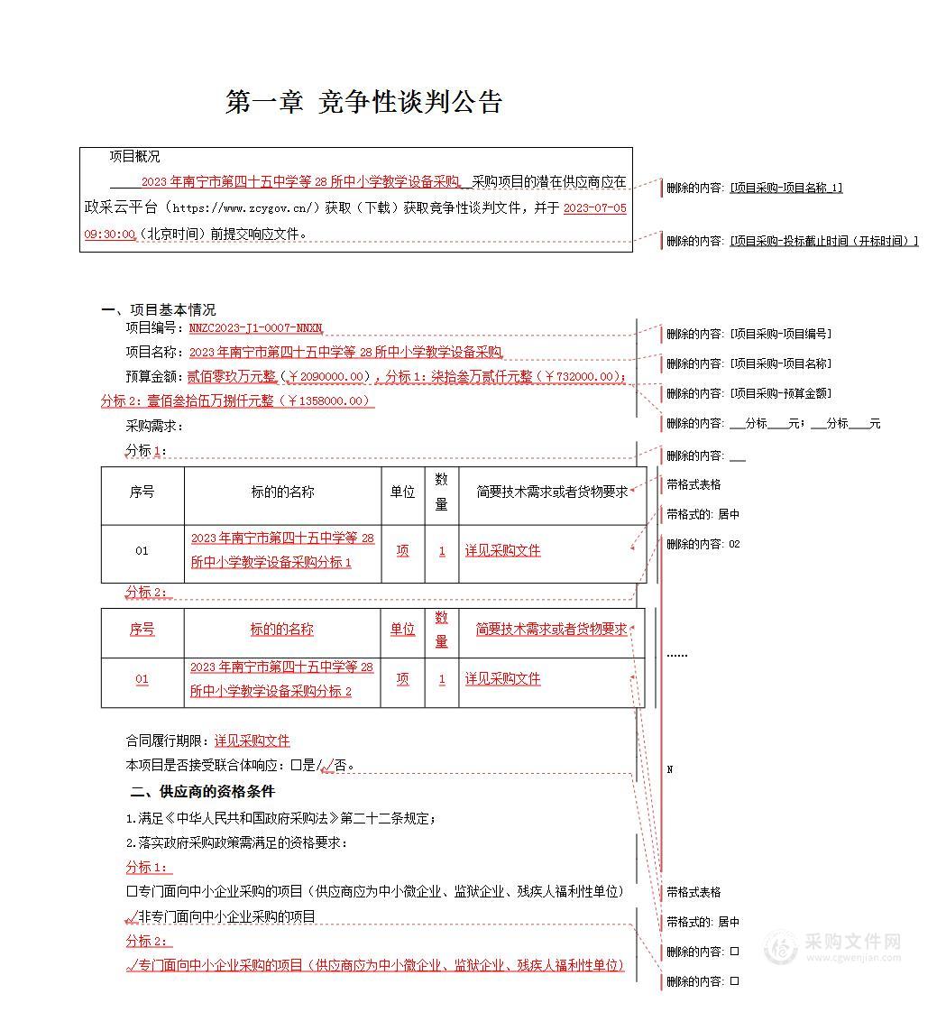 2023年南宁市第四十五中学等28所中小学教学设备采购