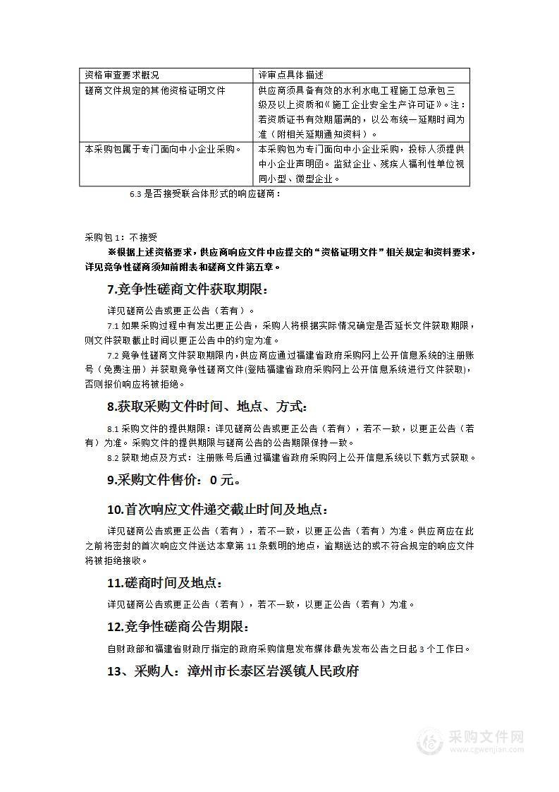 2023年度省级水土流失治理项目长泰区湖珠溪小流域（小仓溪流域）水土流失综合治理工程（工程措施）