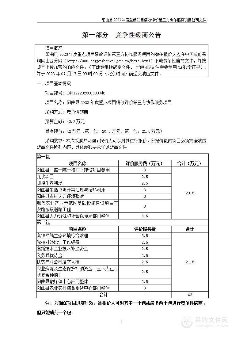 阳曲县2023年度重点项目绩效评价第三方协作服务项目