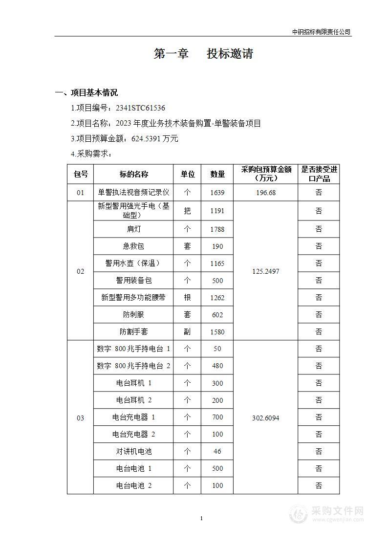 2023年度业务技术装备购置-单警装备项目（第三包）