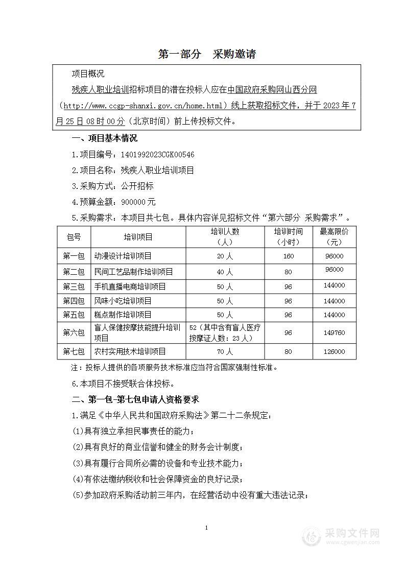 残疾人职业培训项目