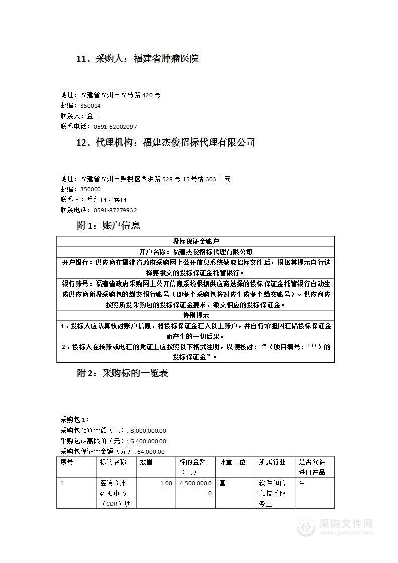 福建省肿瘤医院临床数据中心（CDR）及BI服务项目