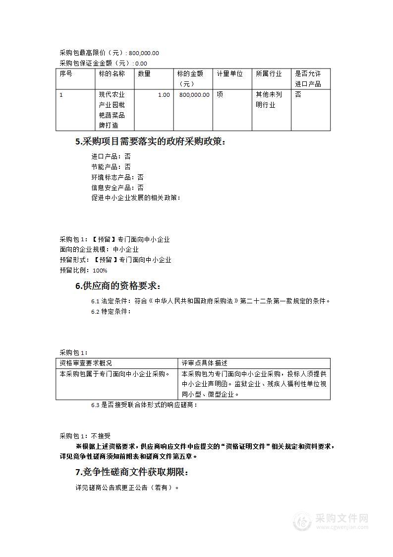 现代农业产业园枇杷、蔬菜品牌打造